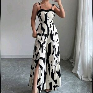 Women's Elegant Sleeveless Allover Print Jumpsuit With Side Slit, Summer